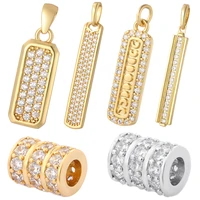 geometric rectangle tag charms for jewelry making accessories micro pave zircon gold color charms diy earrings necklace bracelet