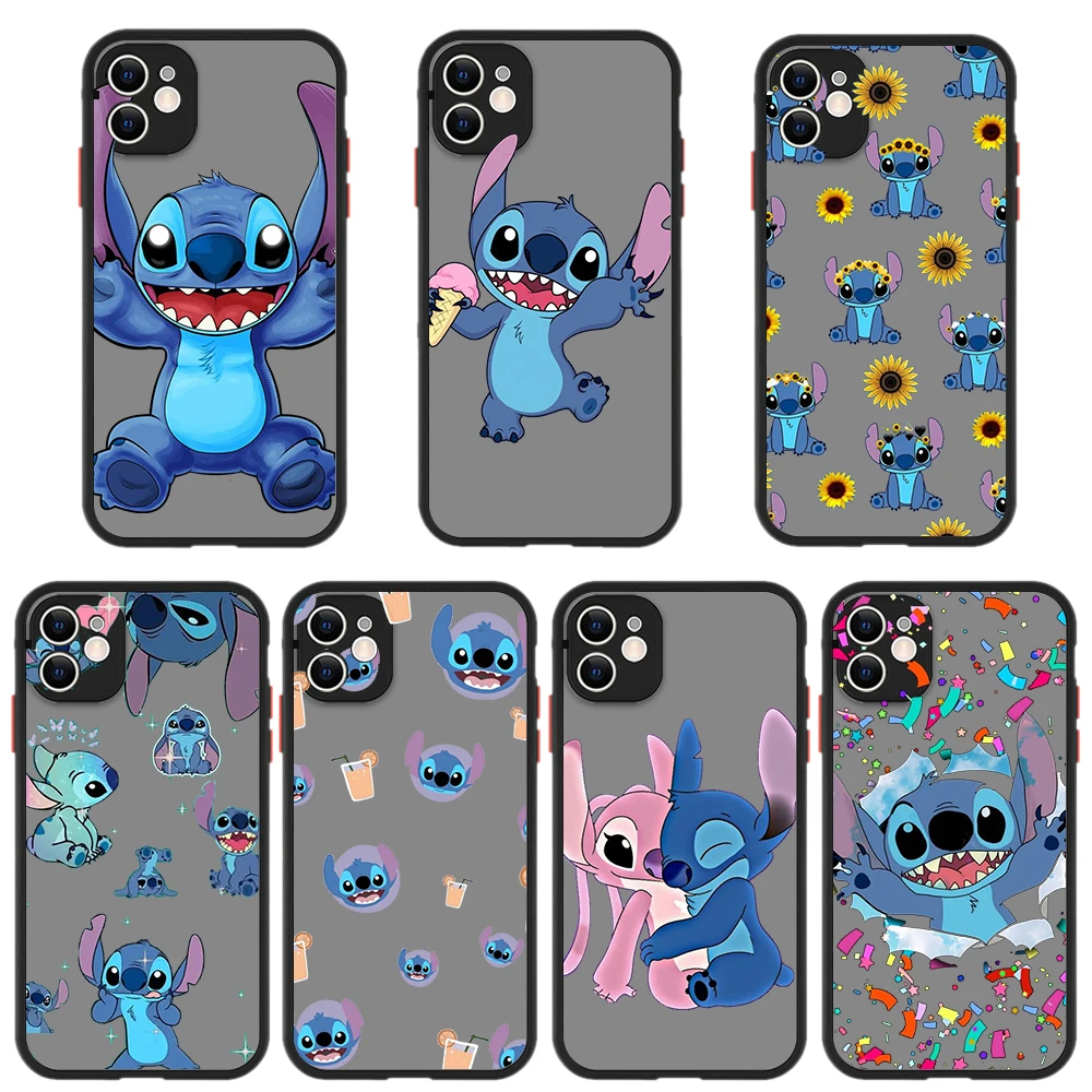 

Disney Lilo Stitch Anime Shockproof Armor Matte Phone CaFor iPhone 13 14 12 11 Pro Max XR XS X 7 8 Plus Silicone Bumper Cover