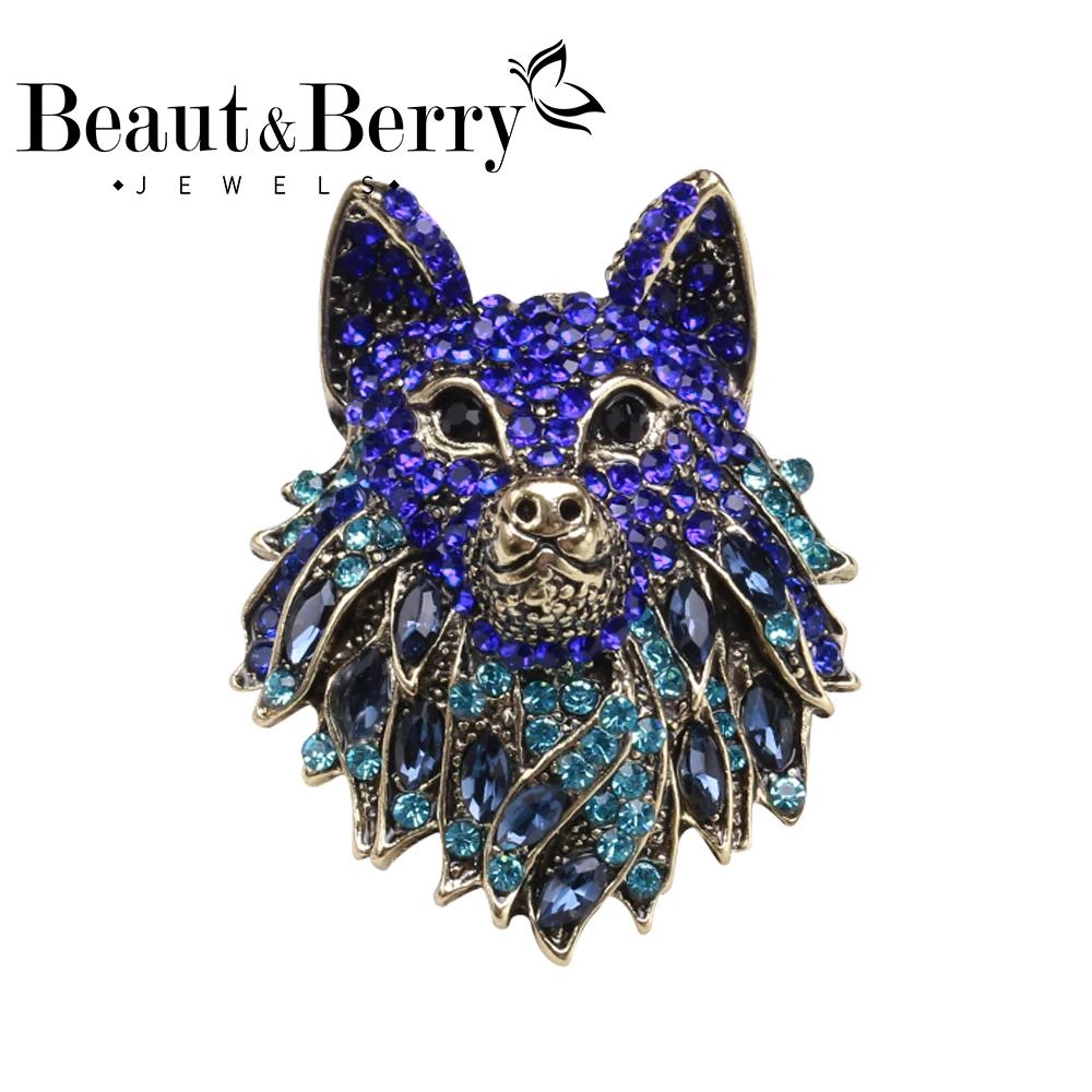 

Beaut&Berry Rhinestone Wolf Head Men's Suit Brooch 3 Colors Power Symbol Office Gift Party Wedding Accessories