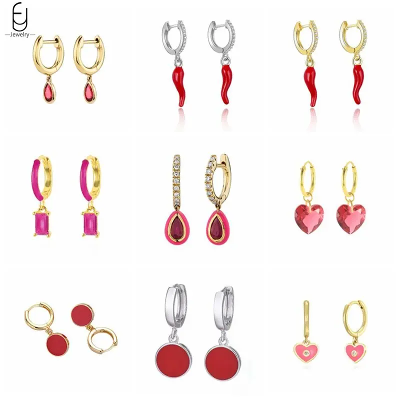 

925 Stelings Silver Needle Trend Creative Pepper Chili Earrings for Women Red Enamel Dangle Drop Earring Daily Punk Jewelry