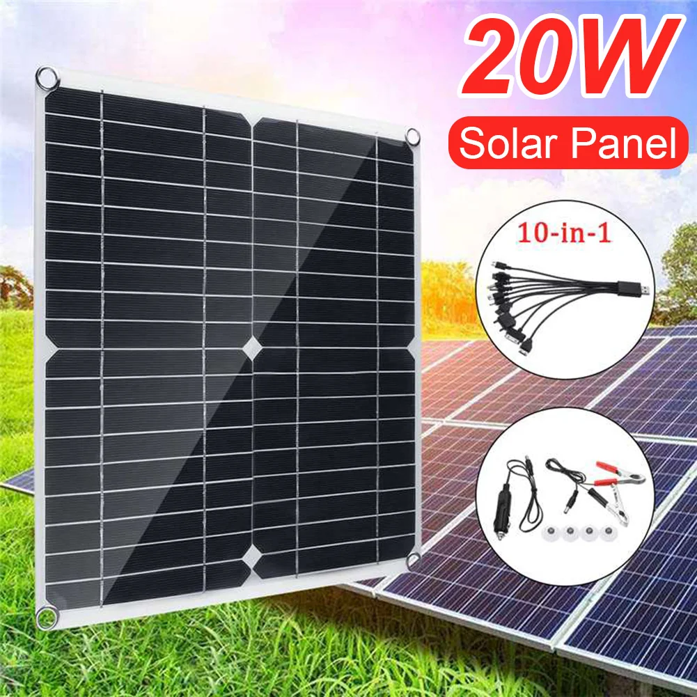 

10W/20W 18v Portable Solar Panel With Car Cigarette Lighter And Alligator Clip Cable Panel Solar For RV Car Boat Outdoor Travel