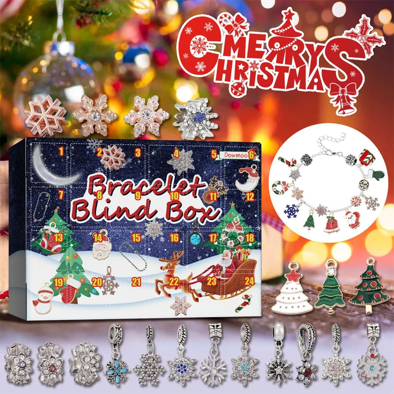 

Christmas Advent Calendar DIY Bracelet Blind Box 24 Grid Calendar Countdown Bell Accessories Surprise Blind Box