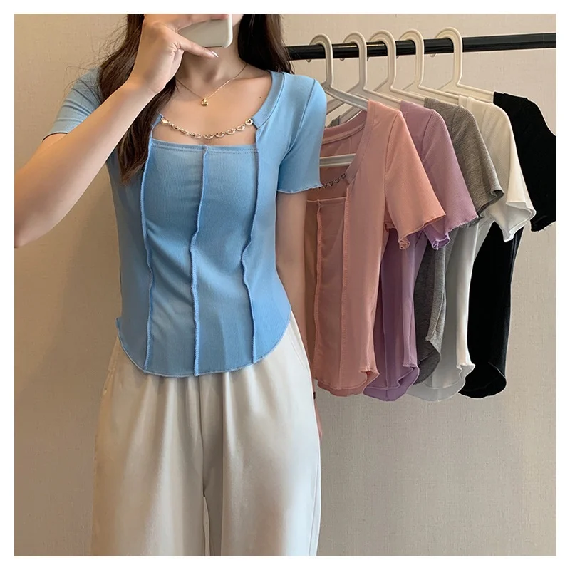

Women's Solid Color Personality Casual Short Sleeve Top