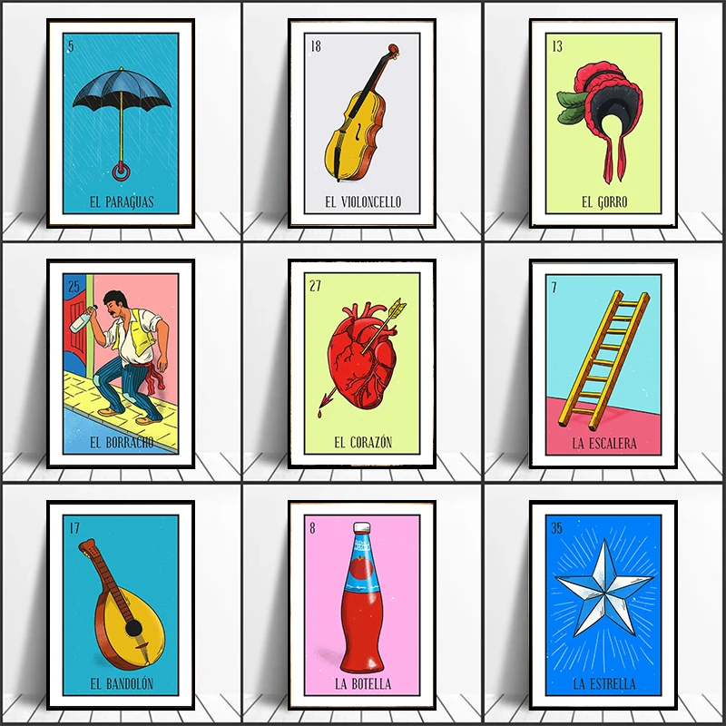 Мультяшные мексиканские лотерейные карты Таро плакаты и принты красочная Картина на холсте Borracho Man настенные художественные картины музей Кабинета Декор