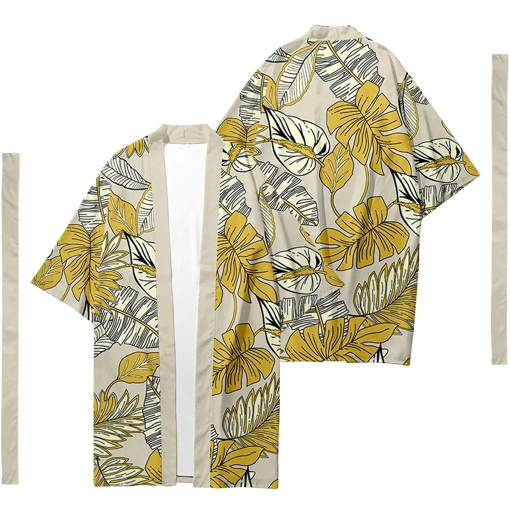 Кимоно мужское длинное в японском стиле модная одежда самурая с тропическими
