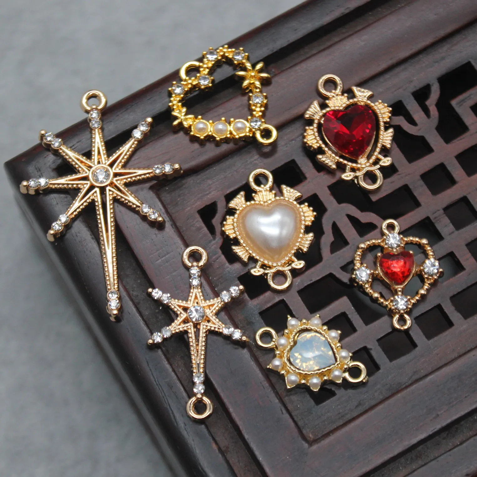 DIY Earring Double circle Heart-shaped With Diamond Pearl For Lolita Shoes Halo Hair Accessories Actual Starburst Charms Pendant