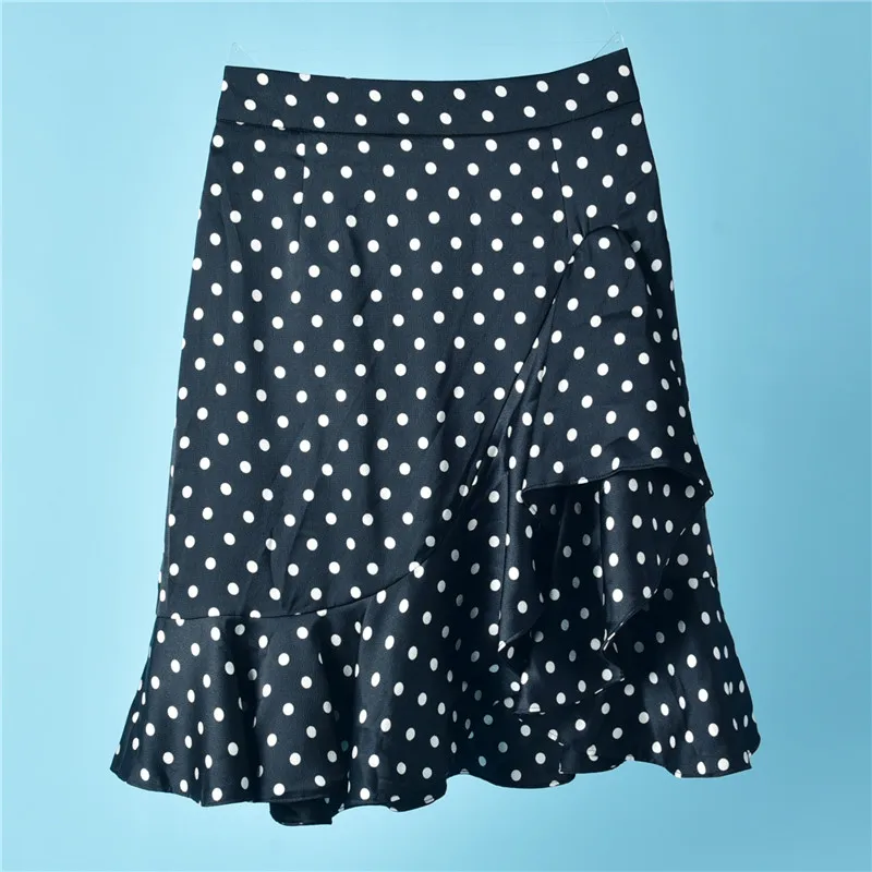 

Autumn Elegant A-line Skirts for Women Ruffles Polka Dot Slim Female Black Skirt Short Vintage Lerrgular Caual Office Lady New