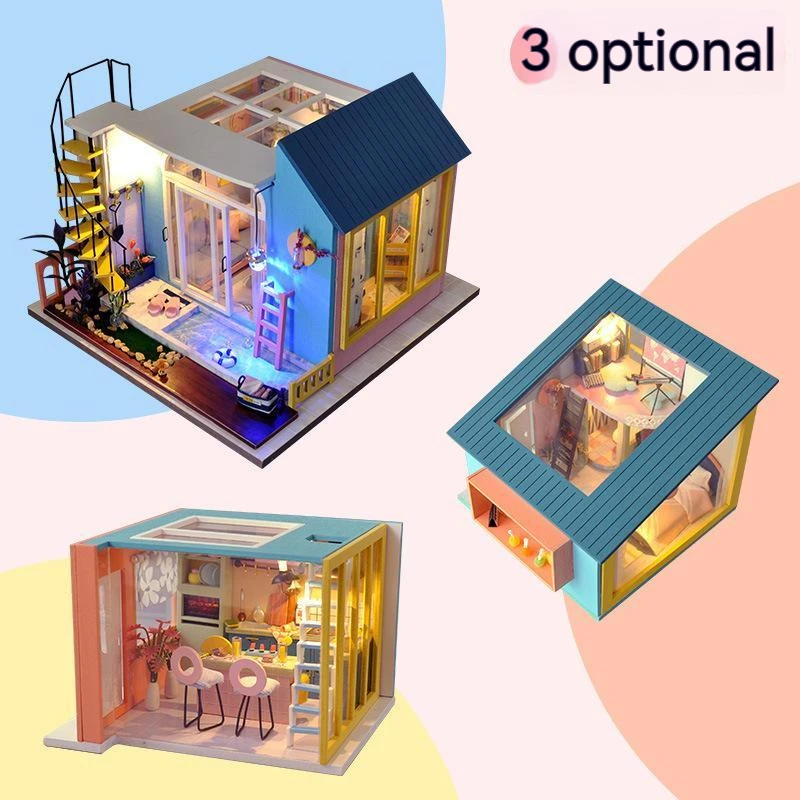 

New Wooden House Diy Doll House Handmade House Model Sweet Kitchen Dollhouse Mini Assembled Furniture Building Model Toys