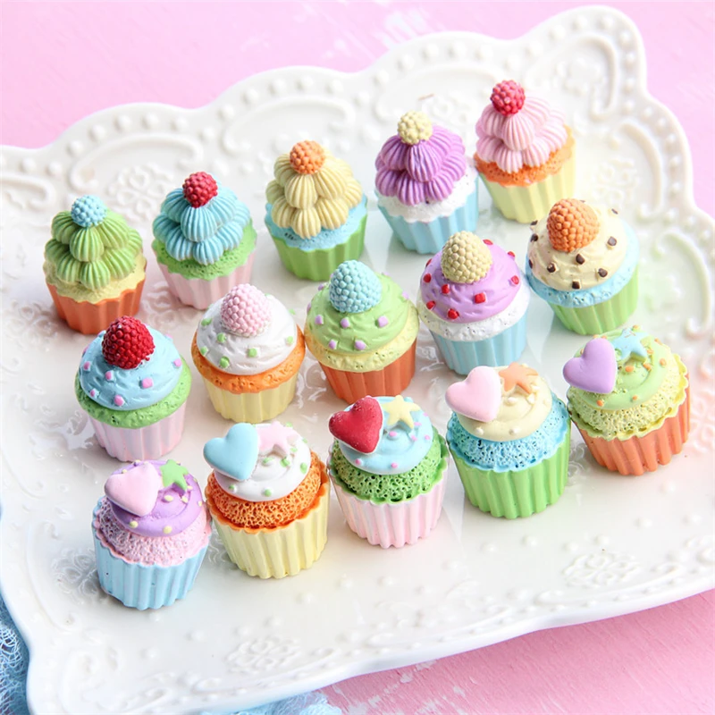 

100pcs Mini Resin Cupcakes Fake Food Baby Shower Decorations Planar Craft Flatback Supplies DIY Kawaii Cabochon Embellishments