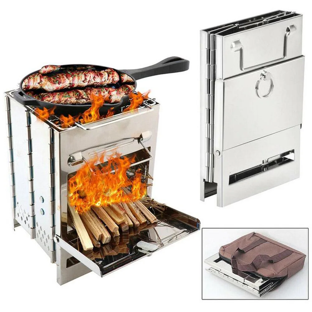 Stainless Steel Folding Barbecue Stove Square Portable Fixed Firewood Barbecue Rack Picnic Stove Heating Stove Bonfire Stove