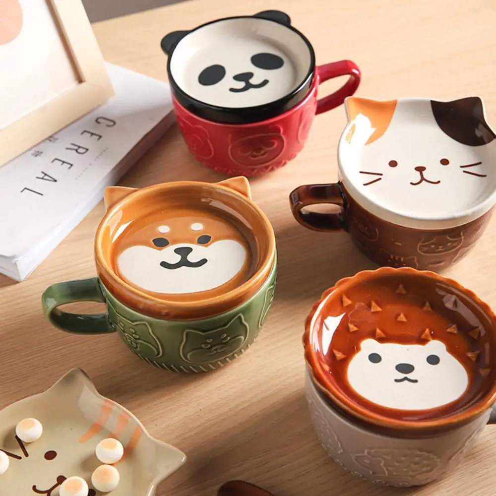 

Cartoon Ceramic Cat Mug With Lid Breakfast Strawberry Milk Tea Cup Creative Cute Animals Espresso Coffee Cups Tumbler Cup Gift