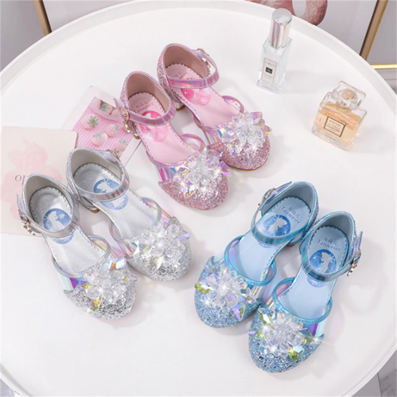 

Детская танцевальная обувь на высоком каблуке, со стразами