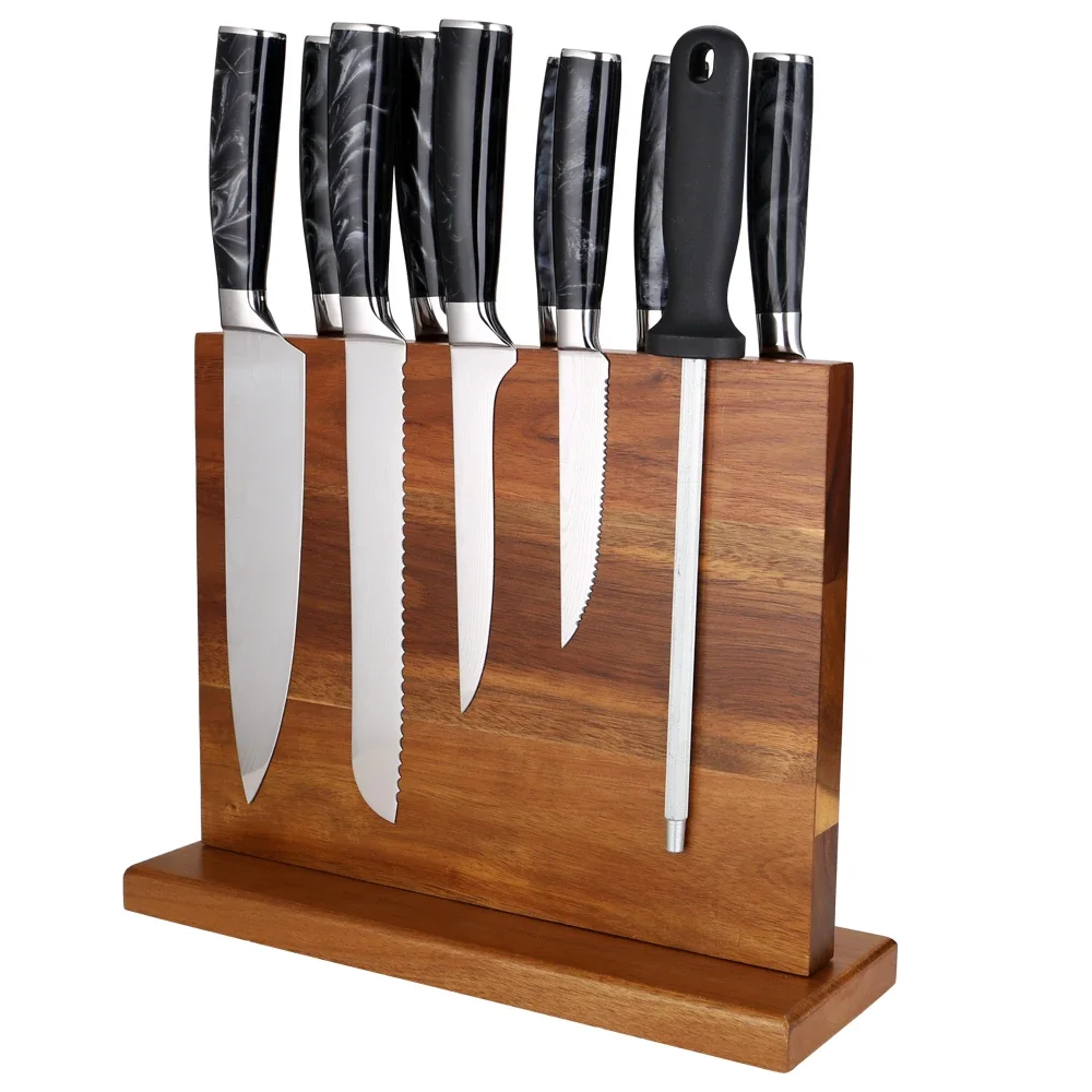 Двусторонний магнитный блок ножей из дерева акации набор держатель магнитная