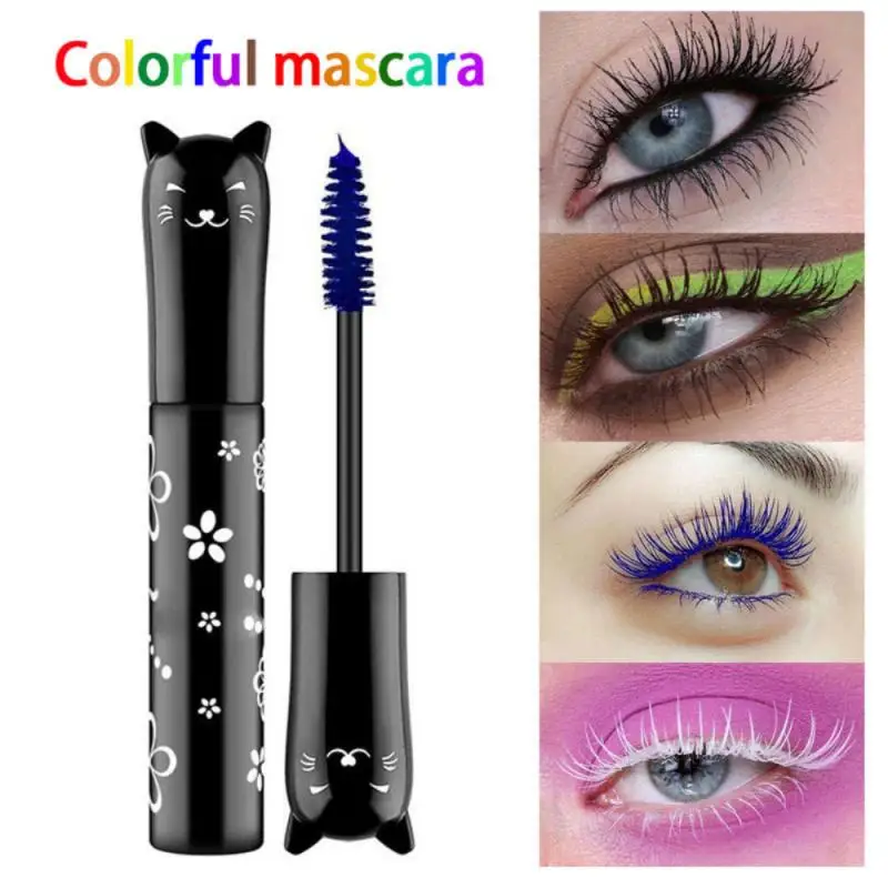 

1pc Cute Cat Color Mascara Long-lasting Waterproof Not Blooming Blue Purple Black Curling Lengthen Long Eyelash Color Mascara