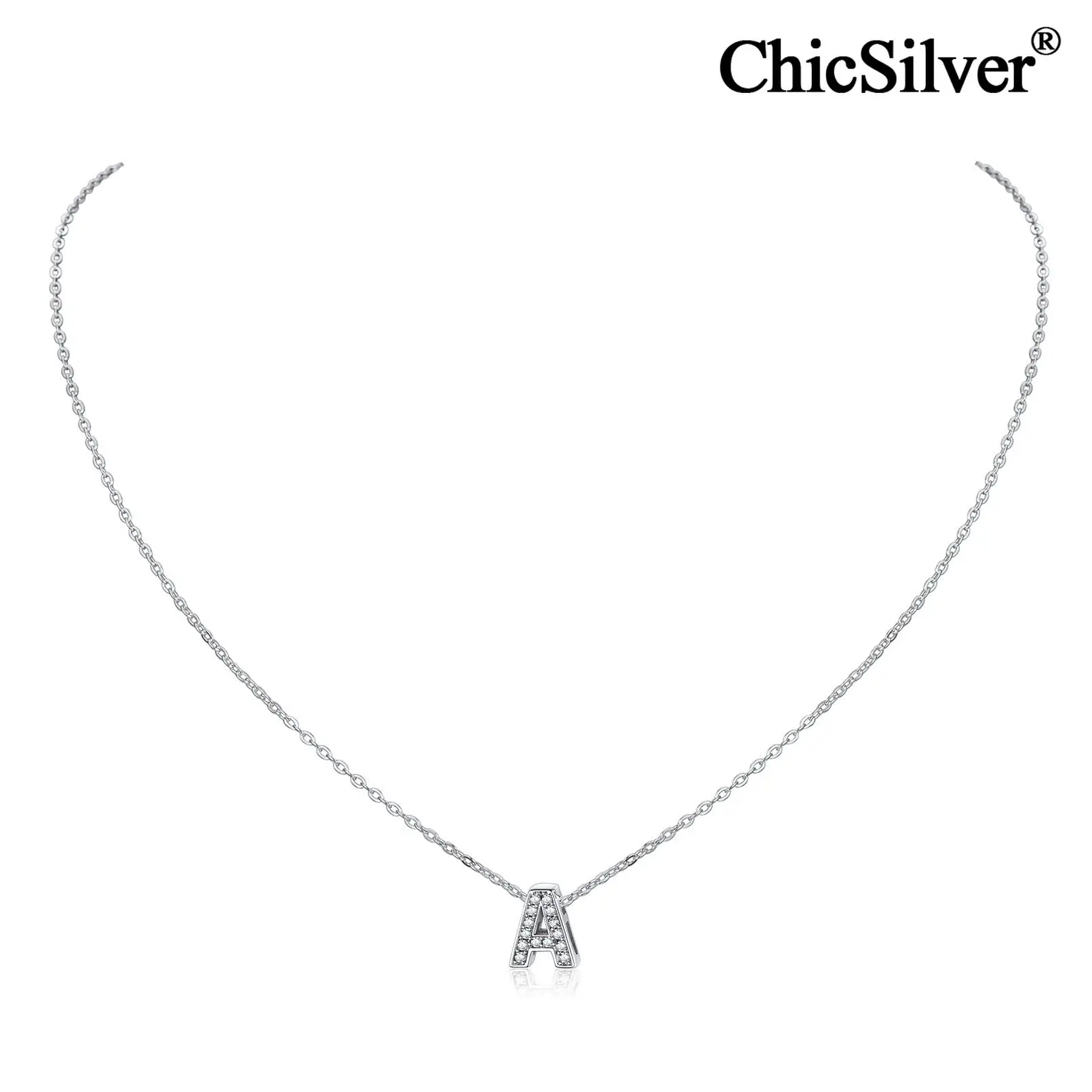 

Ожерелье ChicSilver Initial для женщин, серебро 925 пробы, изящный крошечный кубический цирконий, буква CZ, кулон, персонализированные ювелирные издел...