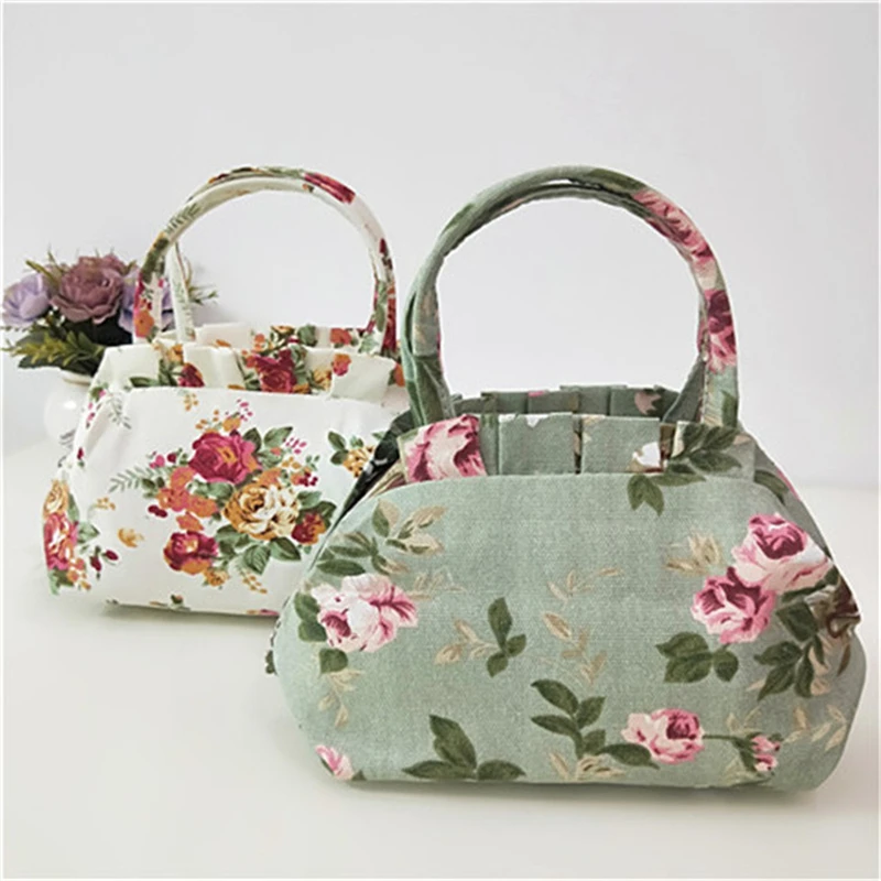 Canvas Leisure Ladies Large Capacity Zipper Handbag Fashion Women Flower Bento Ethnic Picnic Bag