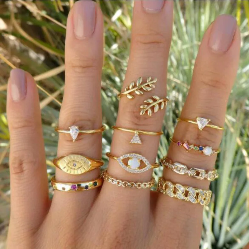 

New 2022 Eye Triangle With Diamond Color Ring Set 11 Pieces