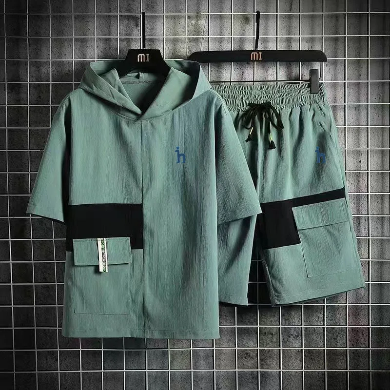 HAZZYS Embroidery Logo Men's Sets Hooded T-Shirt and Shorts 2-piece Set Summer Mens Fashion Luxury Casual Short Sleeve Tops Tees