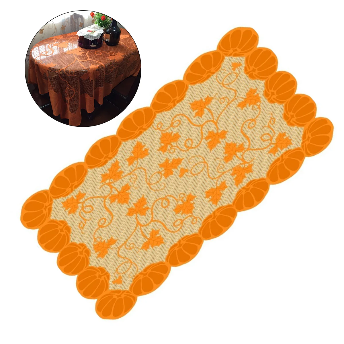 

1pc Tablecloth Durable Pumpkin Pattern Maple Leaves Autumn Table Cover for Party Thanksgiving Day