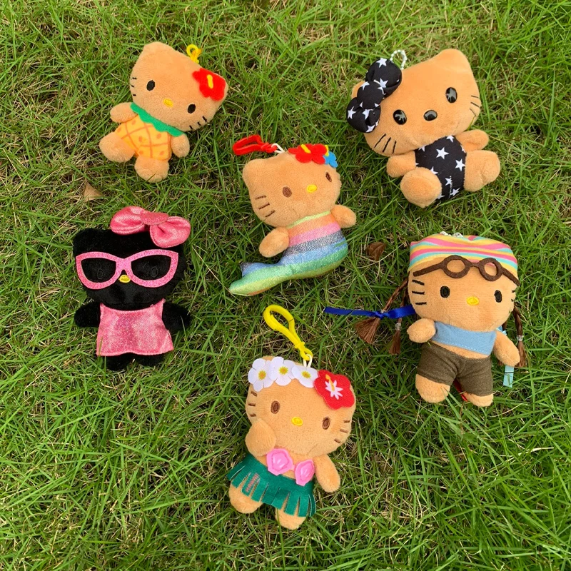 

Sanrio Hello Kitty Plush Toy Keychain Anime Kuromi My Melody Kawaii Cartoon Bag Pendant Hawaii Vacation Series Stuffed Toys Gift