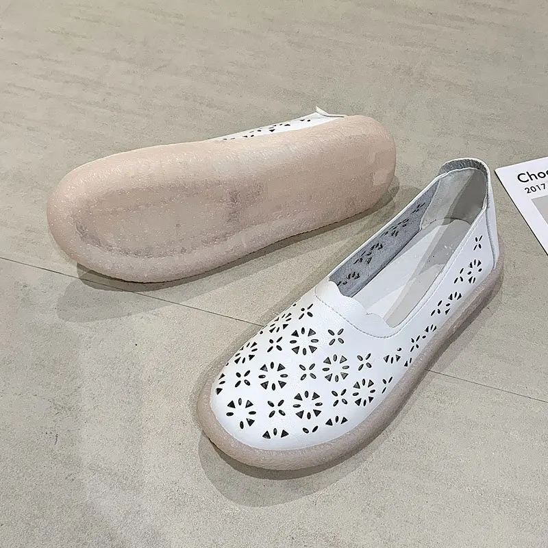 Leather Women Flats New Cut-Outs Summer Shoes Woman Hollow Women's Loafers Female Solid Shoe