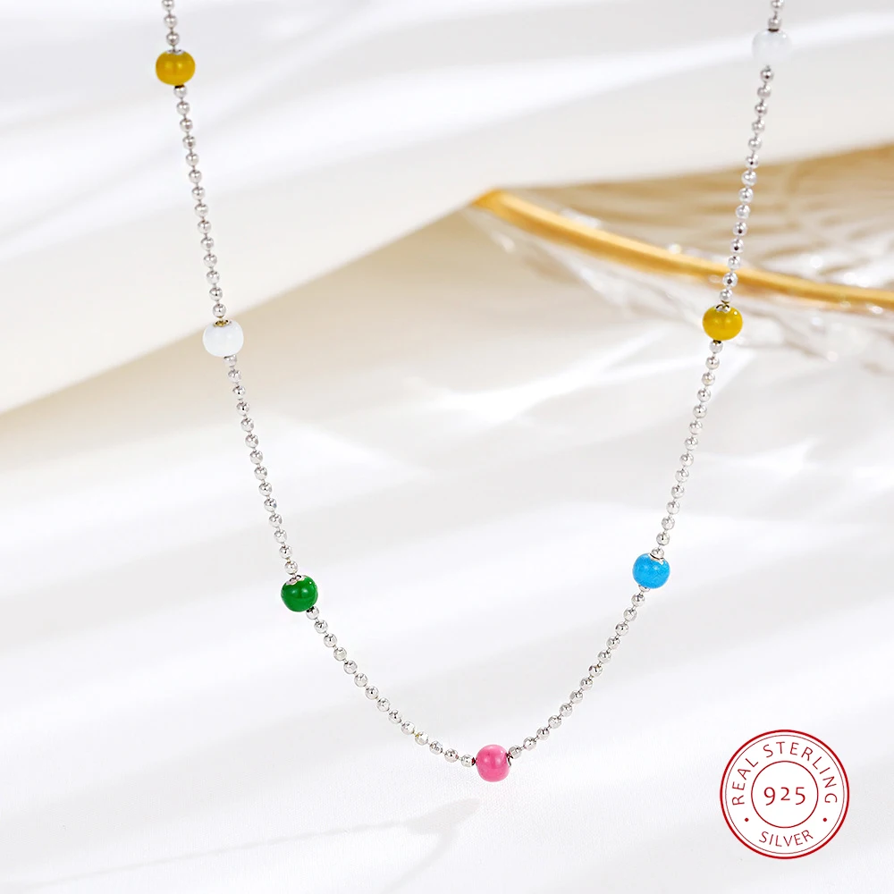 

Настоящая Серебряная Радужная фасоль S925 стерлингового серебра, Женская характерная цепочка с ключицами, подарок на выпускной