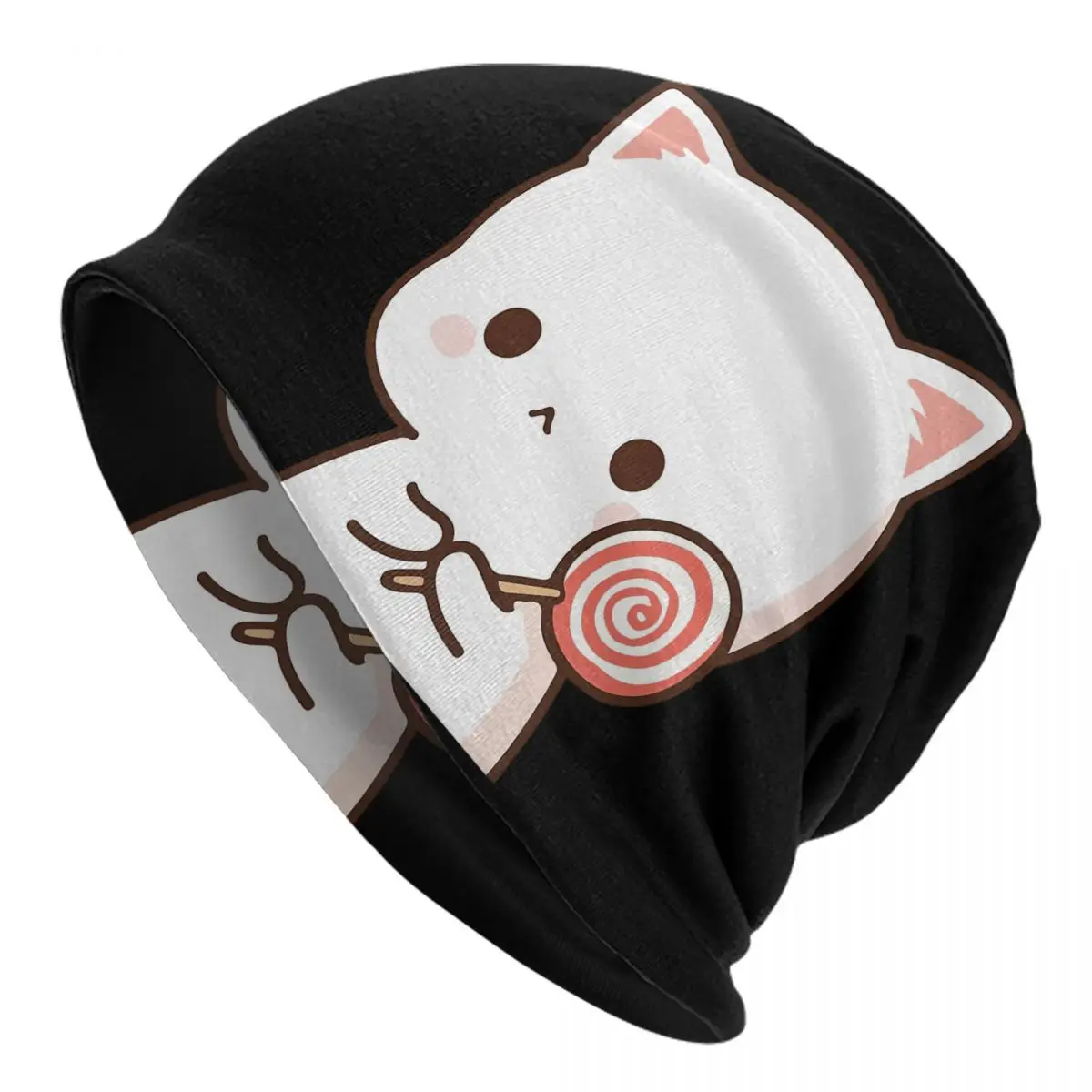 Peach And Goma Mochi Cat Lollipop Adult Men's Women's Knit Hat Keep warm winter Funny knitted hat