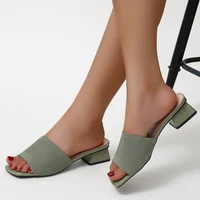 women slippers 2022 summer peep toe mid heels green sandals fashion designer outdoor female slip on slides shoes size 35 41