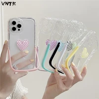 cute creative clear checkerboard heart folding stand girl soft case for iphone 11 12 13 pro max xr x xs anti drop cover fundas