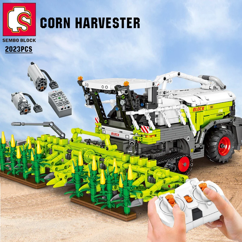 SEMBO BLOCK 2023PCS Corn Harvester Remote Control Building Blocks City Farm Tractor Vehicle Bricks Construction Toys