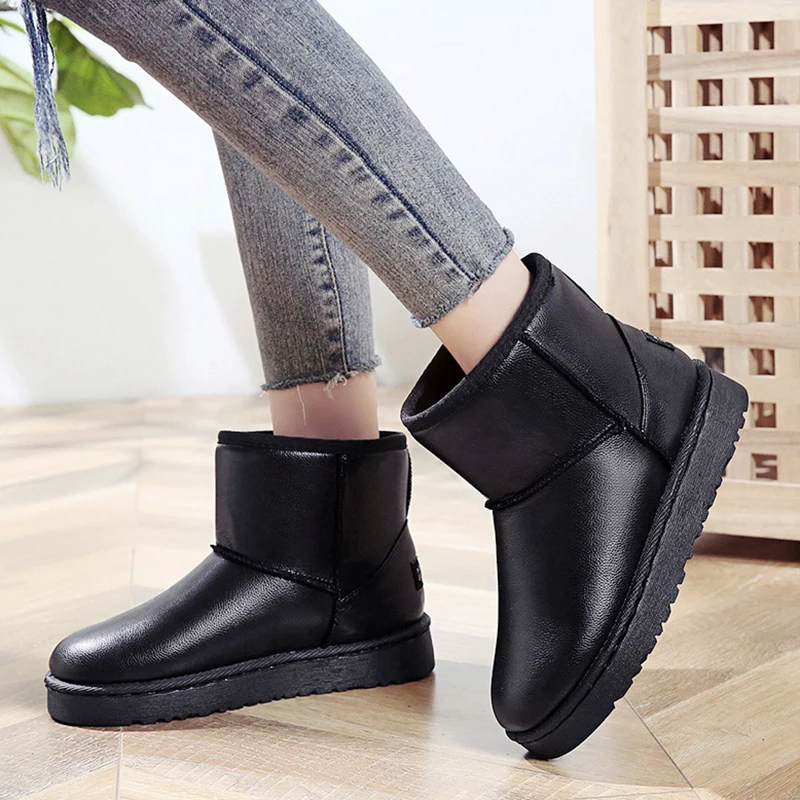 2022 Winter Waterproof Snow Boots Women Slip on Flat Heels Cotton Padded Shoes Woman Warm Thick Plush Ankle Botas Mujer