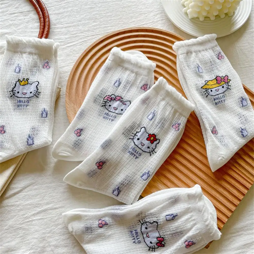

New Sanrioed Socks Kawaii Hellokittys Summer Cute Korean Cartoon Student Stocking Cute Girl Home Soft Comfortable Non-Slips Sock