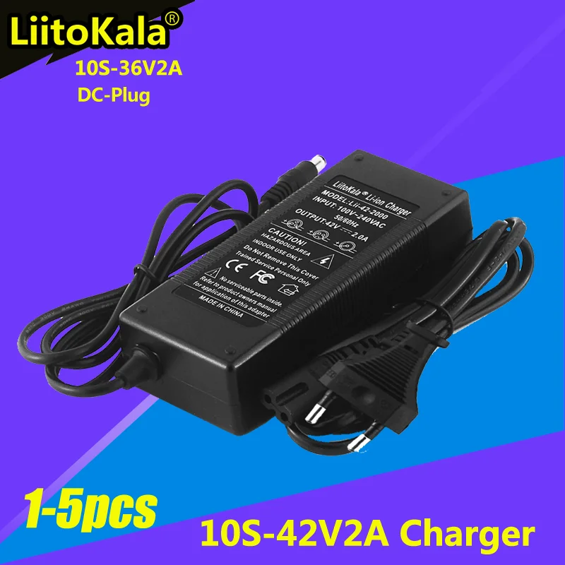 1-5 шт. зарядное устройство LiitoKala 36 В 2 А, выход 42 в 2 А, зарядное устройство, вход 100-240 В переменного тока, литиевое зарядное устройство для электрического велосипеда 10 серии 36 В