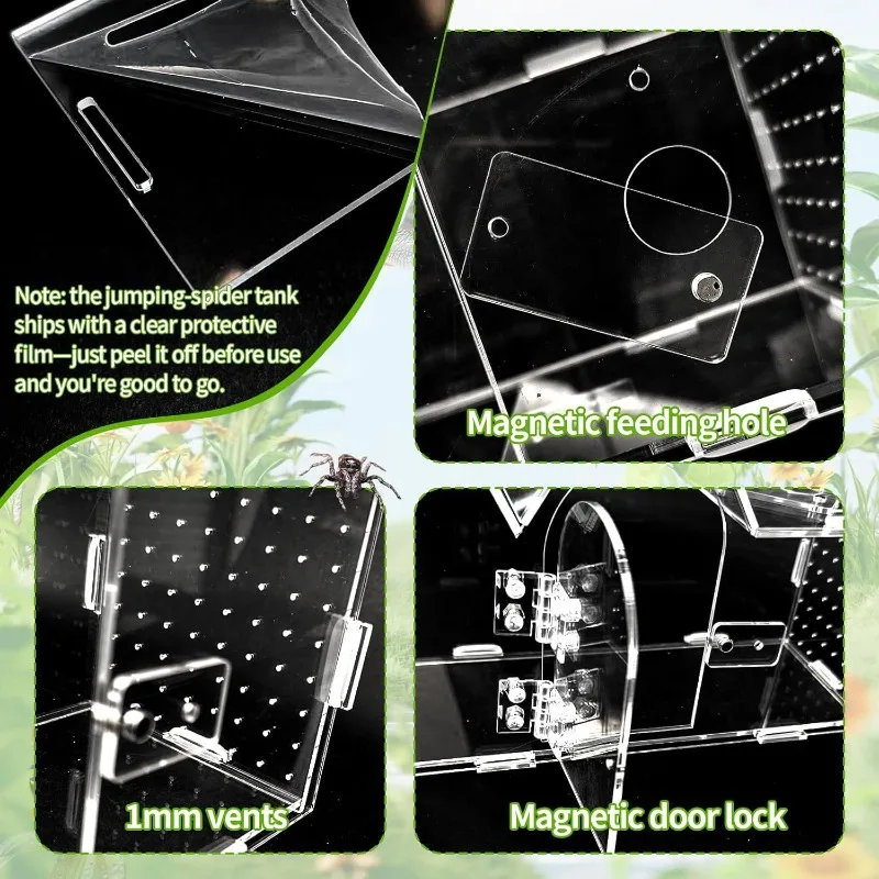 Акриловый прозрачный террариум для прыгающих пауков, рептилий, улиток, древесных лягушек, гекконов, ящериц. Клетка для разведения. Контейнер для рептилий. (art.: 3920d950ba0cd) - 3920d950ba0cd