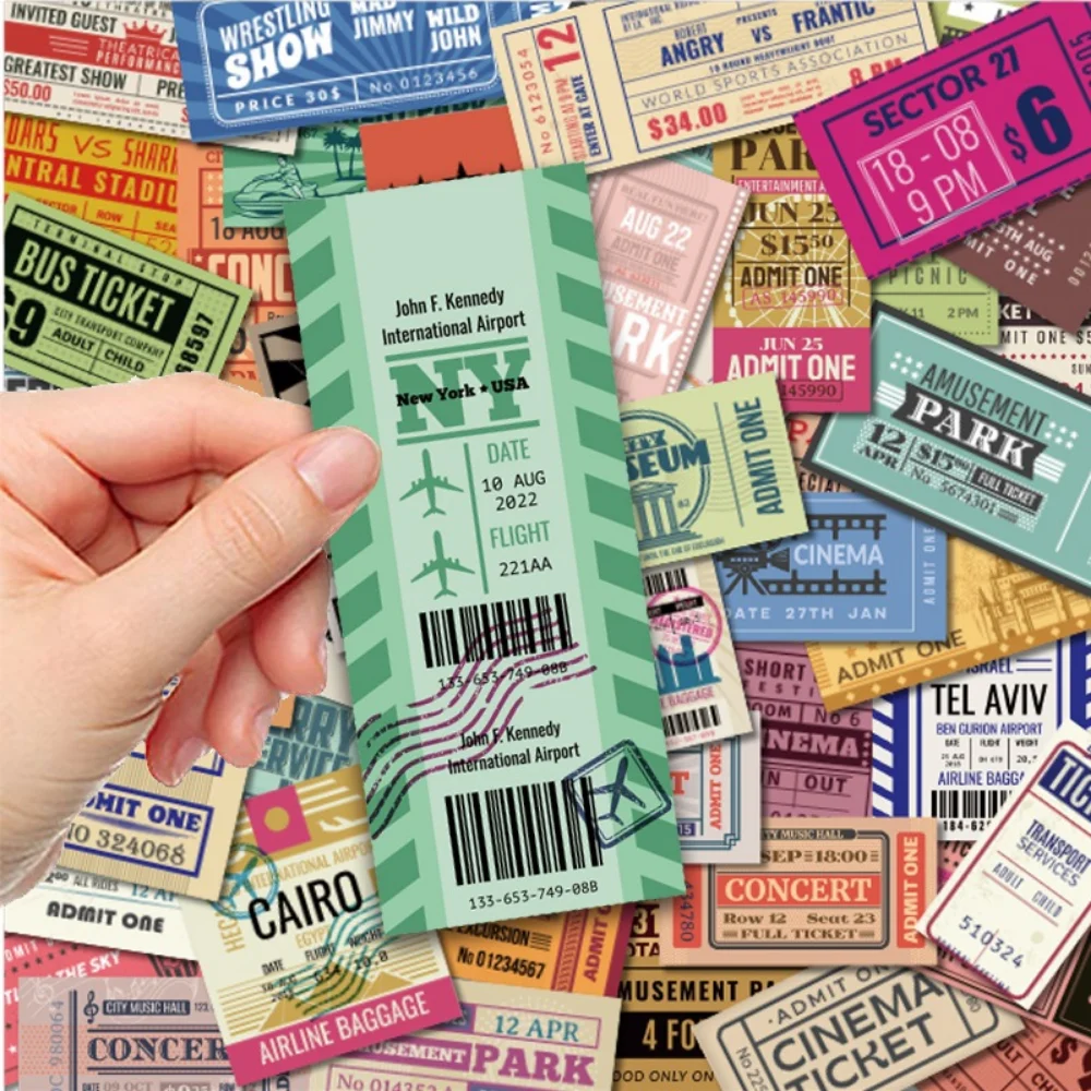 

53PCS Retro Ticket Graffiti Stickers for Notebooks Stationery Computer Sticker Vintage Craft Supplies Scrapbooking Material
