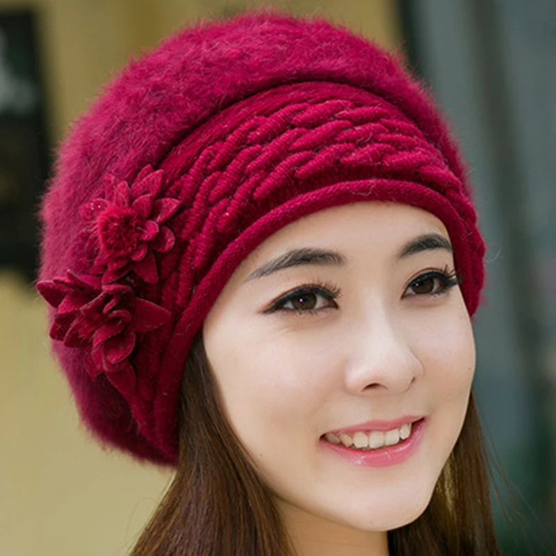 

2022 Arrival Elegant Women Knitted Hats Rabbit Fur Cap Autumn Winter Female Fashion Skullies Beret Hat