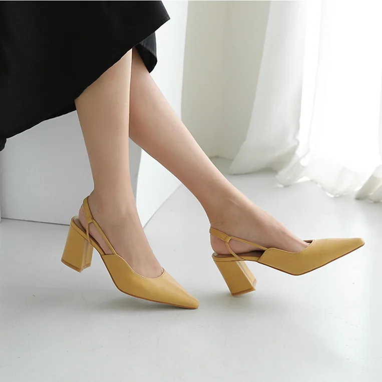 

Женские босоножки с острым носком, желтые босоножки с ремешком на щиколотке, на высоком каблуке, размеры 39, 40, 6,5 см