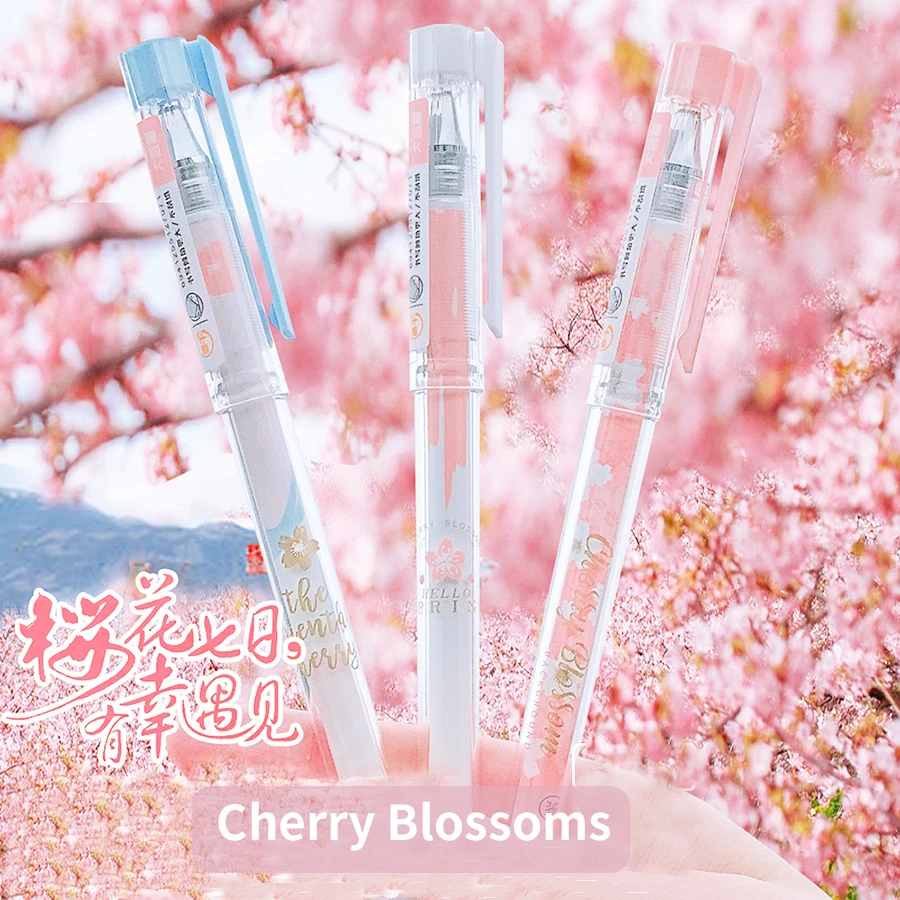 

Кавайная гелевая ручка с черными чернилами и цветами вишни, школьные и офисные принадлежности, канцелярские принадлежности, подарок для студентов, искусственная Красивая эстетика