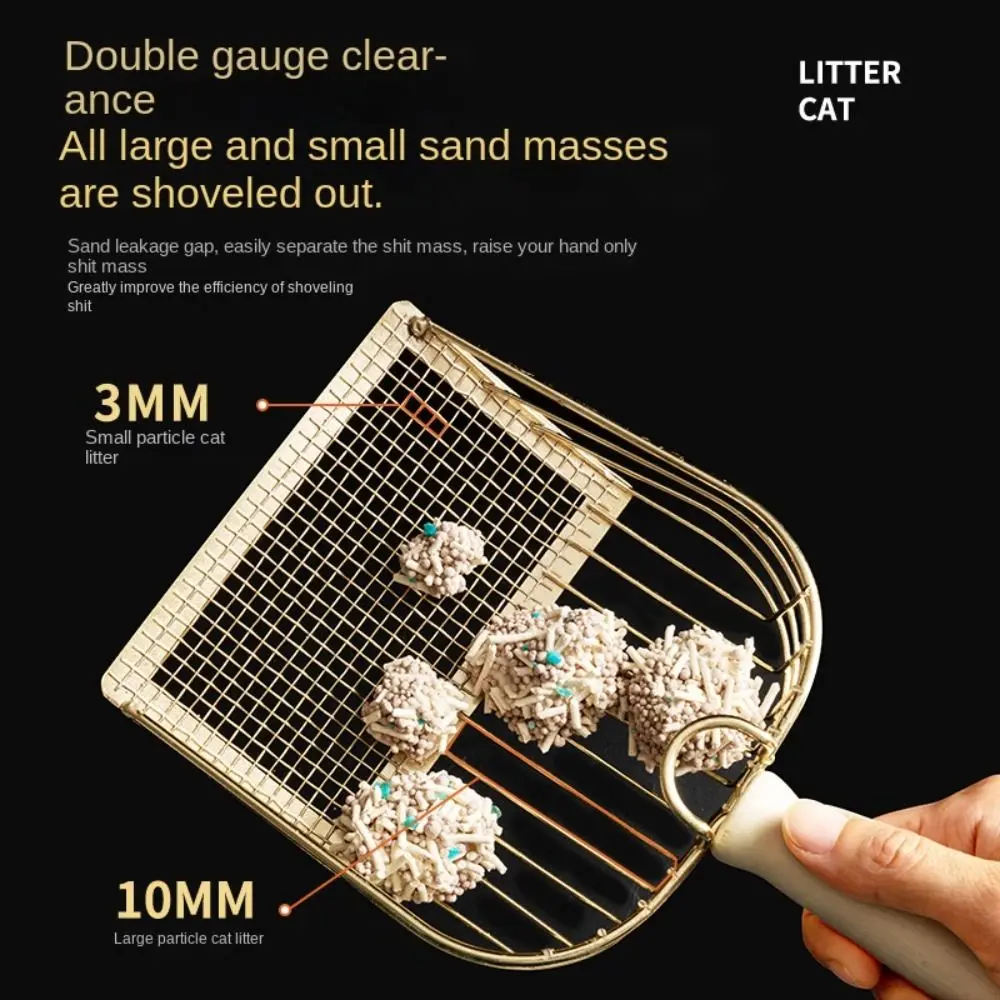 Легко чистящая лопатка для кошачьего туалета из нержавеющей стали с деревянной