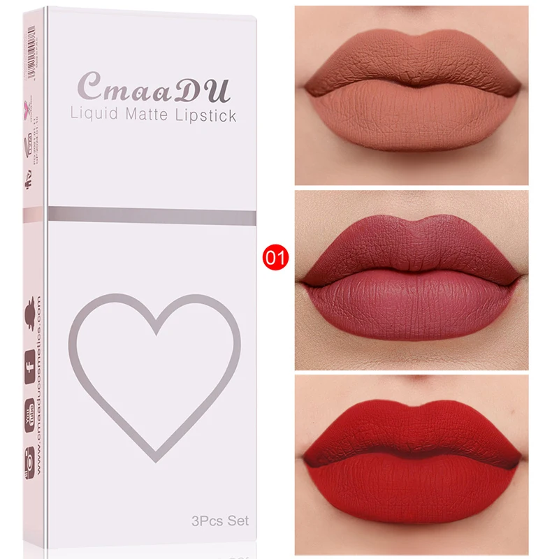 

3 Pcs/Set Matte Velvet Lip Gloss Smooth Waterproof Long Lasting Non-stick Cup Liquid Lipstick Not Dry Woman Beauty Lip Cosmetic