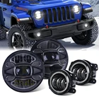 Комплект для Jeep Wrangler JK JKU TJ LJ 1997-2018 7-дюймовые круглсветодиодный светодиодные фары с кольцом Halo DRL дальний и ближний свет + 4-дюймовые светодиодные противотуманные фары