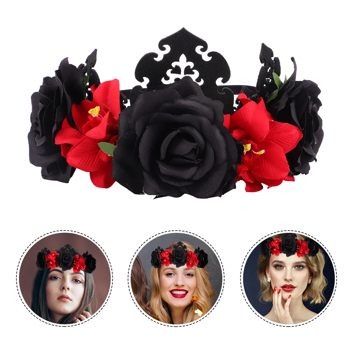 Halloween Wreath Floral Flower Headband Headdress Costumes Photo Women Rose Headpiece Fabric Miss