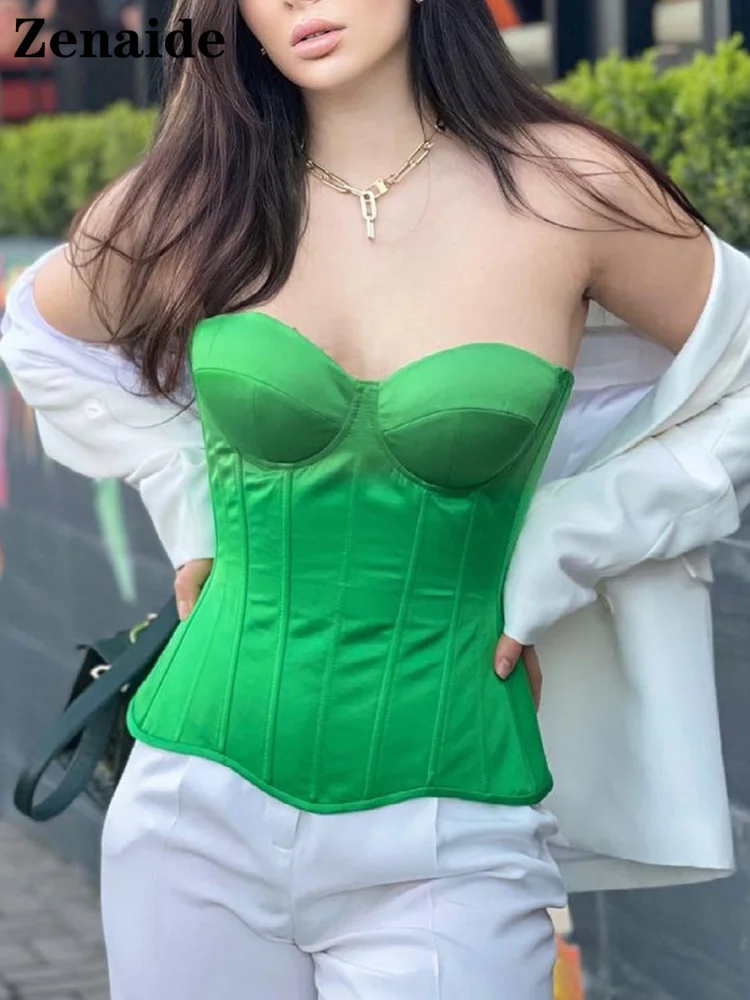 Женский атласный корсет с открытыми плечами Zenaide клубный укороченный топ и