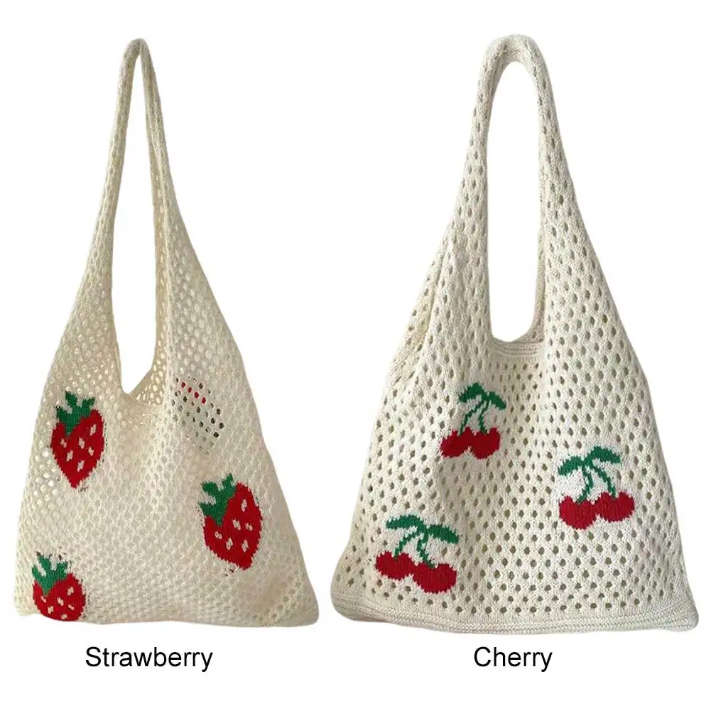 Женская большая вместительная сумка стильная вязаная крючком летняя клетчатая