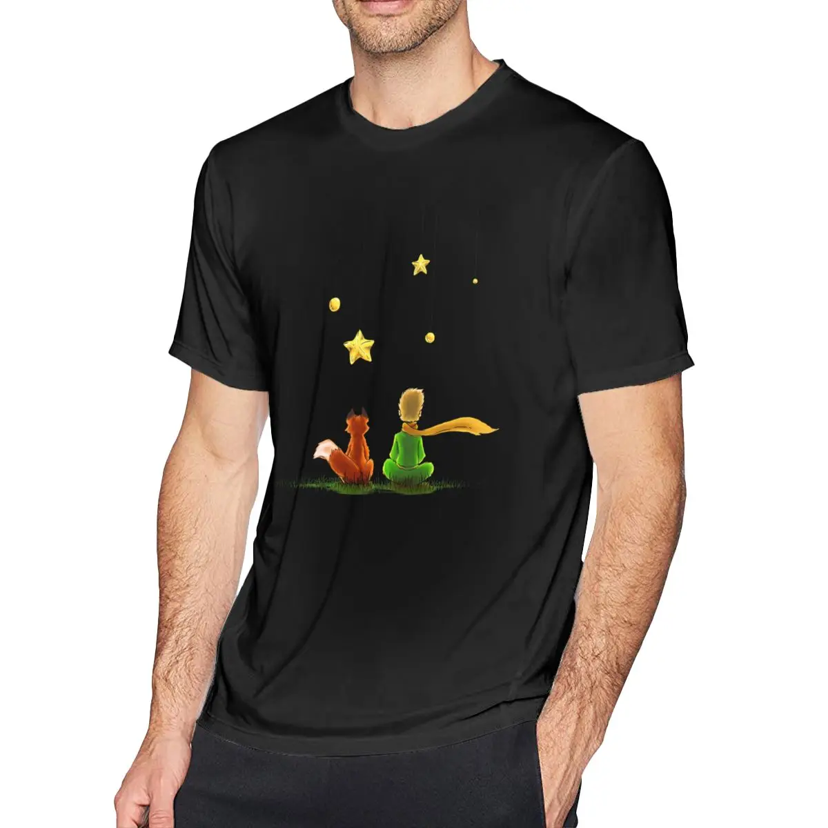 

Little Prince T Shirt Le Petit Prince Looking at The Stars Print Cotton T-Shirts Short-Sleeve Tees Big Size Cute Classic Tops