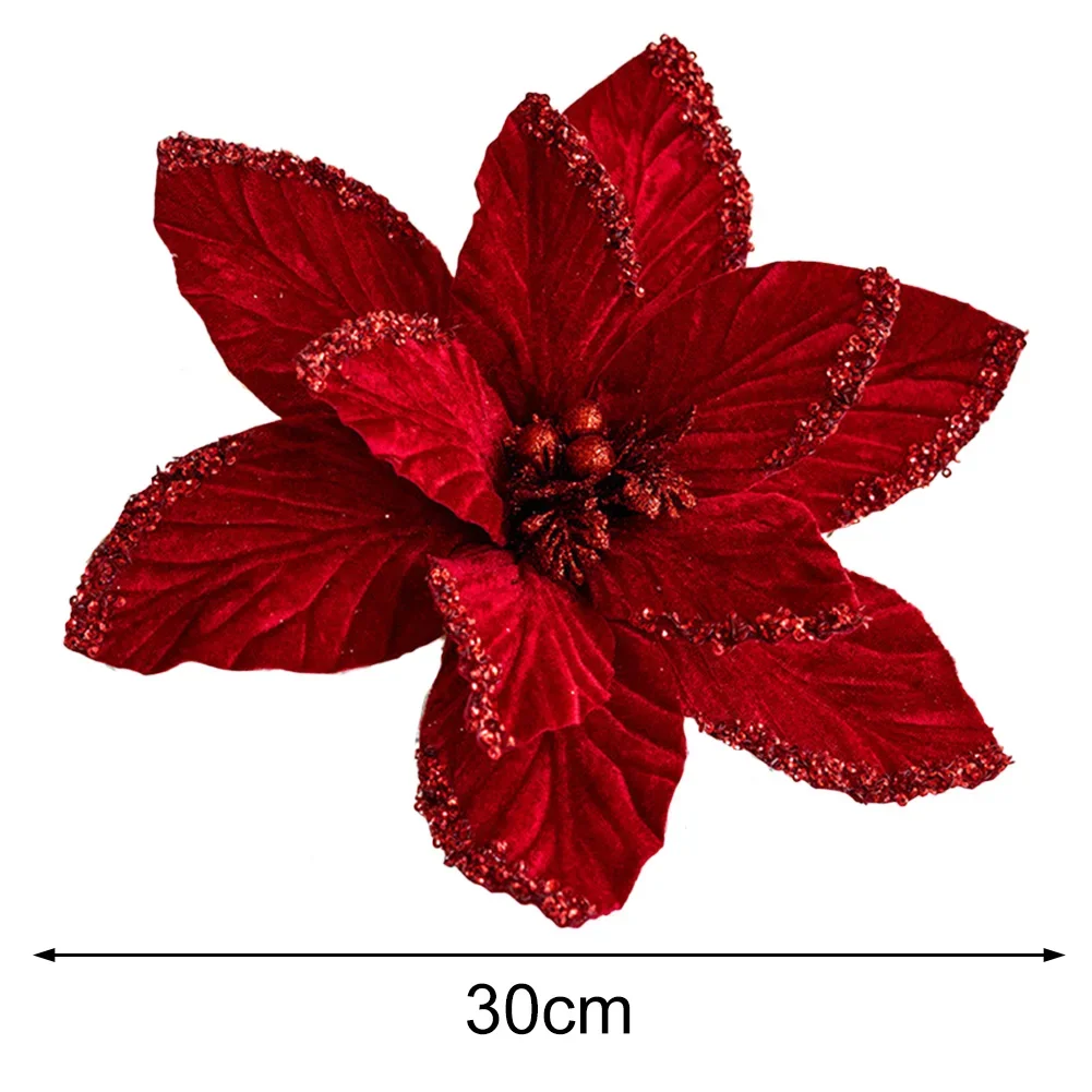 Фото Christmas Holiday Decorations Glitter Christmas Poinsettia Long-lasting Realistic Design Beautiful Baubles Design №4