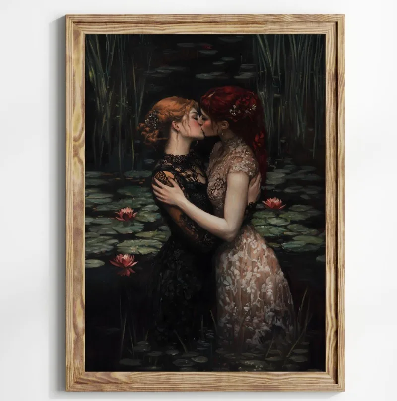 Постер Goth Moody в викторианском стиле с изображением поцелуев лесбийских подруг