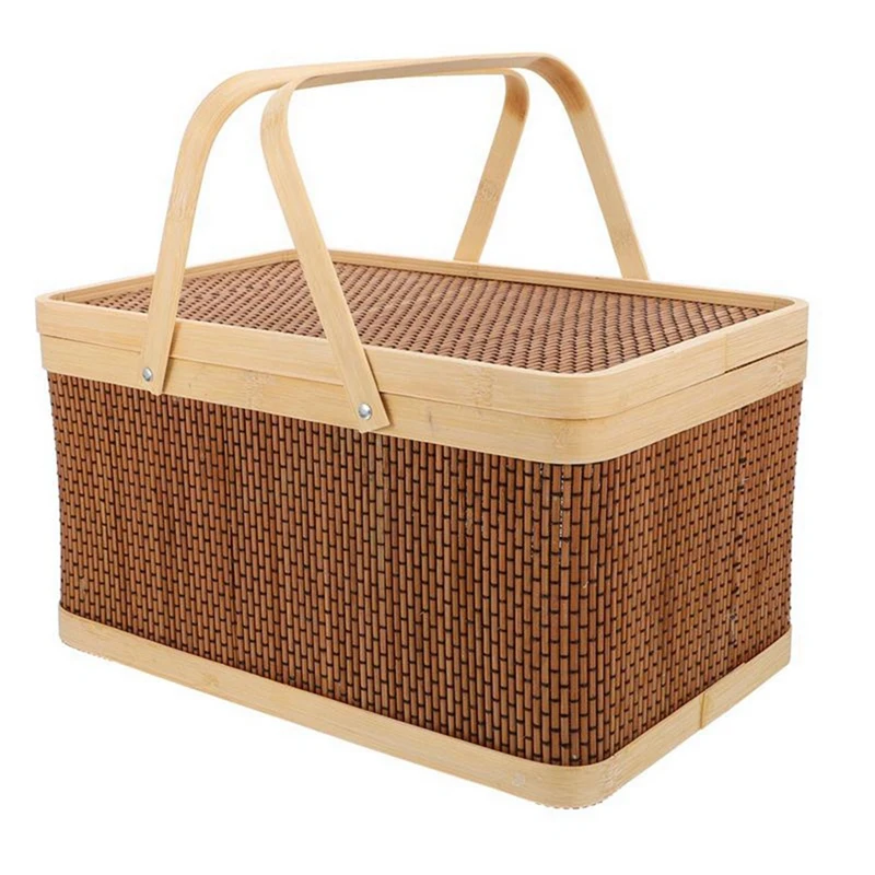 

4X Bamboo Portable Storage Basket Picnic Basket Snack Fruit Basket Home Kitchen Storage Basket Bedroom Desk Basket