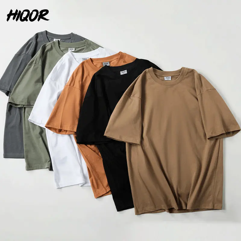 

HIQOR мужская летняя футболка высокого качества с круглым вырезом футболки с коротким рукавом из 100% хлопка яркая зеленая черная хаки для отдыха