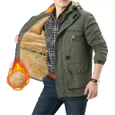 

New2022 Winter Men's Bomber Jackets Casual Hiking Windbreaker Hooded Coats Male Outdoor Fleece Warm Cargo Jackets Clothing